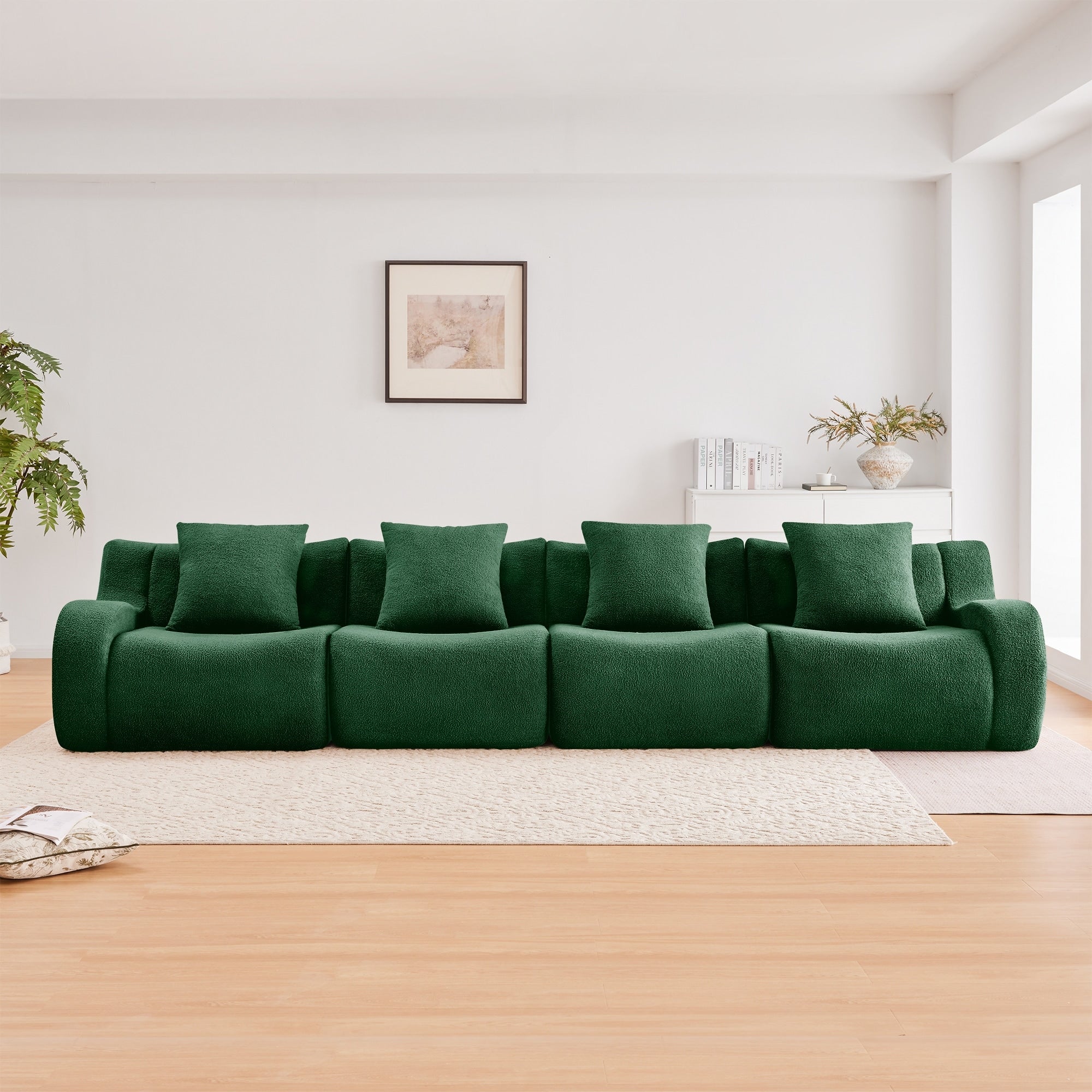 Roomfitters 4 Seat Teddy Fabric Boneless Sofa No Assembly Modular Couch With 32D Sponge