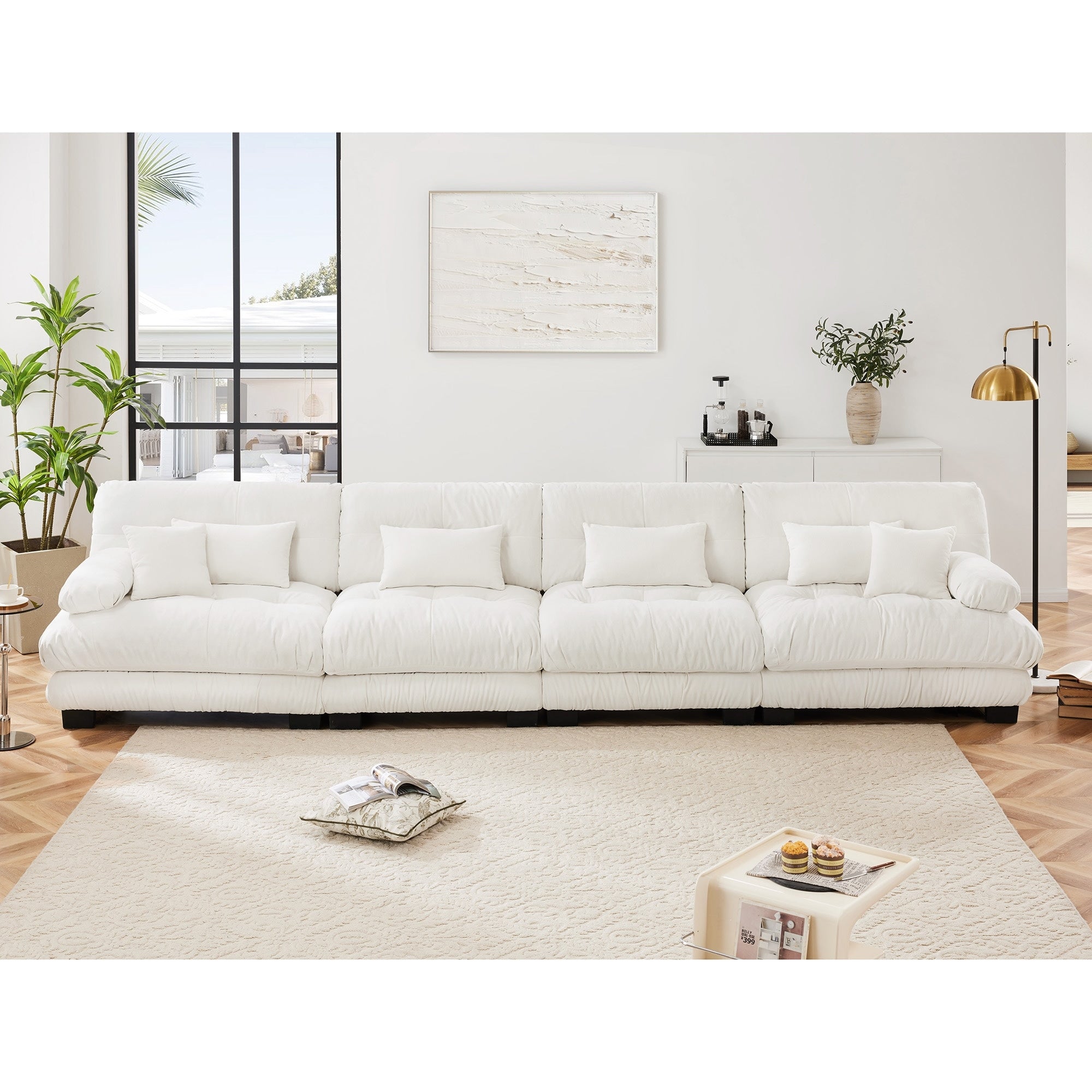 Roomfitters 4 Seater Modular Chenille Sofa Deep Seat Cloud Couch With Round Bolster Armrests