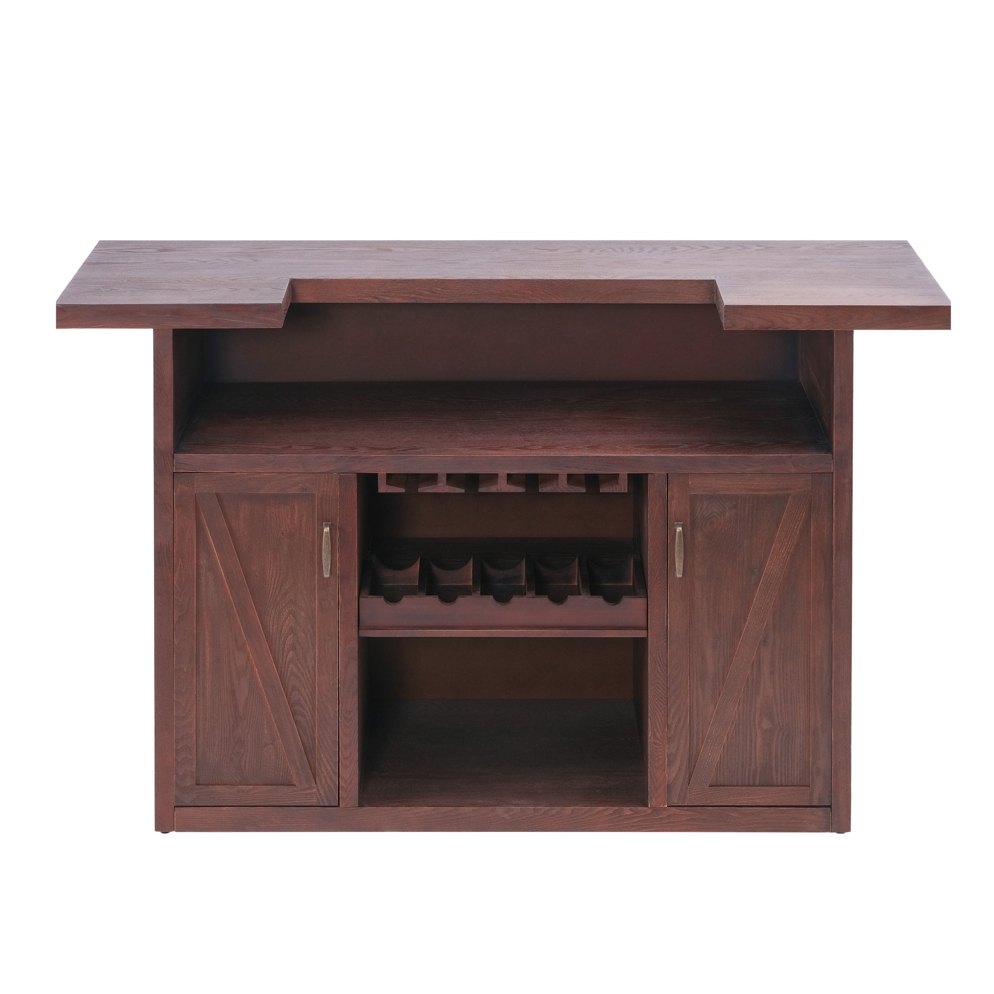 Roomfitters 41.35 Inch Farmhouse Wine Cabinet Bar Table Solid Wood Home Liquor Bar Serving Buffet Bottle Glass Racks