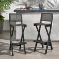 Roomfitters 41.75 Inch Set Of 2 Folding Outdoor Barstools Wicker Patio High Top Counter Chairs For Balcony Dark Grey Finish
