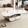 Roomfitters 41.7 Wavy Faux Marble Coffee Table With Storage Drawer Oval Metallic Base For Living Room