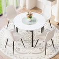 Roomfitters 42 Inch White Round Dining Table Set Pu Chairs Tempered Glass Inlay Minimalist Seating For 4 6