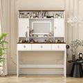 Roomfitters 42 Makeup Vanity With Led Lighted Mirror Fluted White Walnut Dressing Table 3 Drawers Hair Dryer Holder
