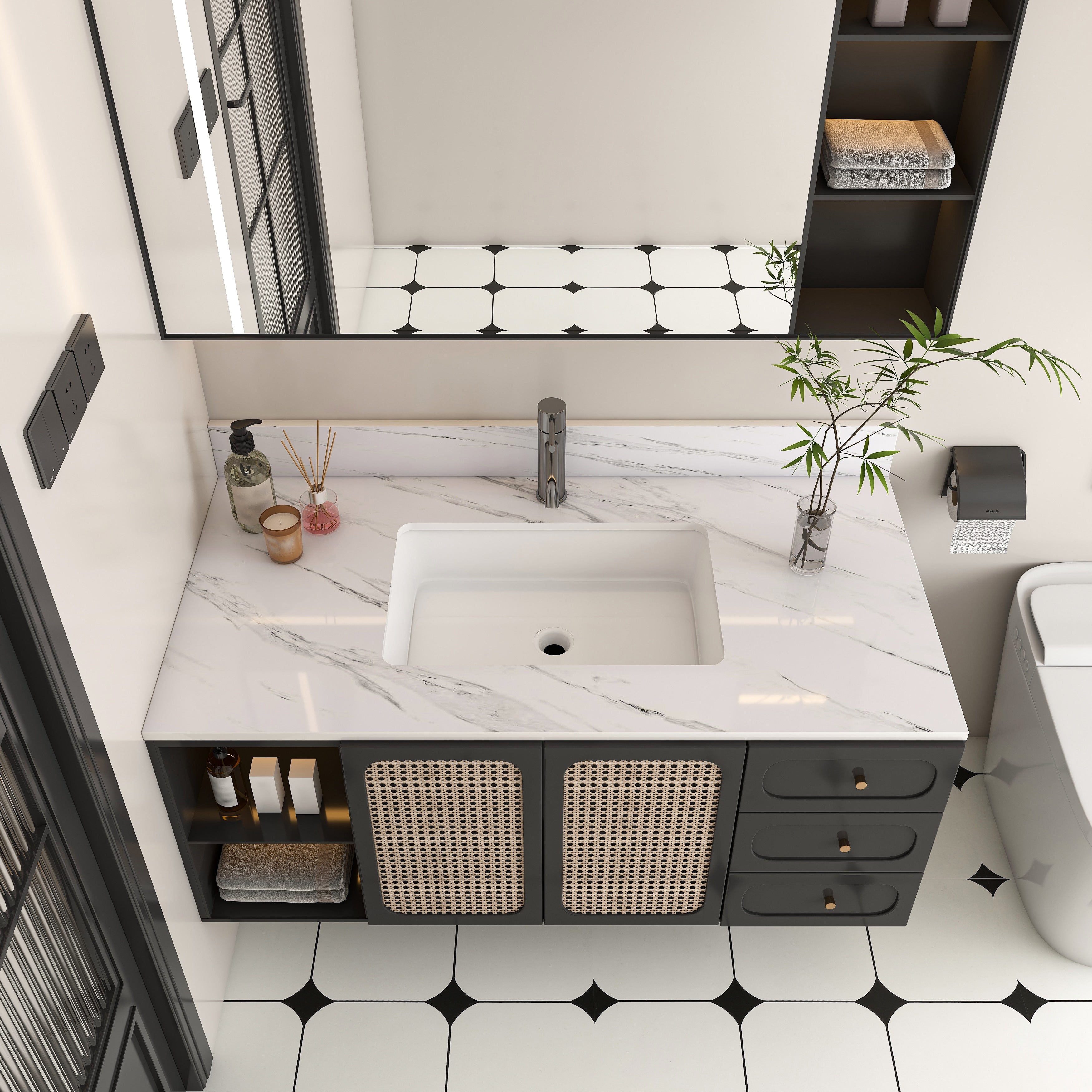 Roomfitters 43 Inch Bianco Carrara Venato Vanity Top With Rectangular Undermount Sink Sintered Stone Counter White