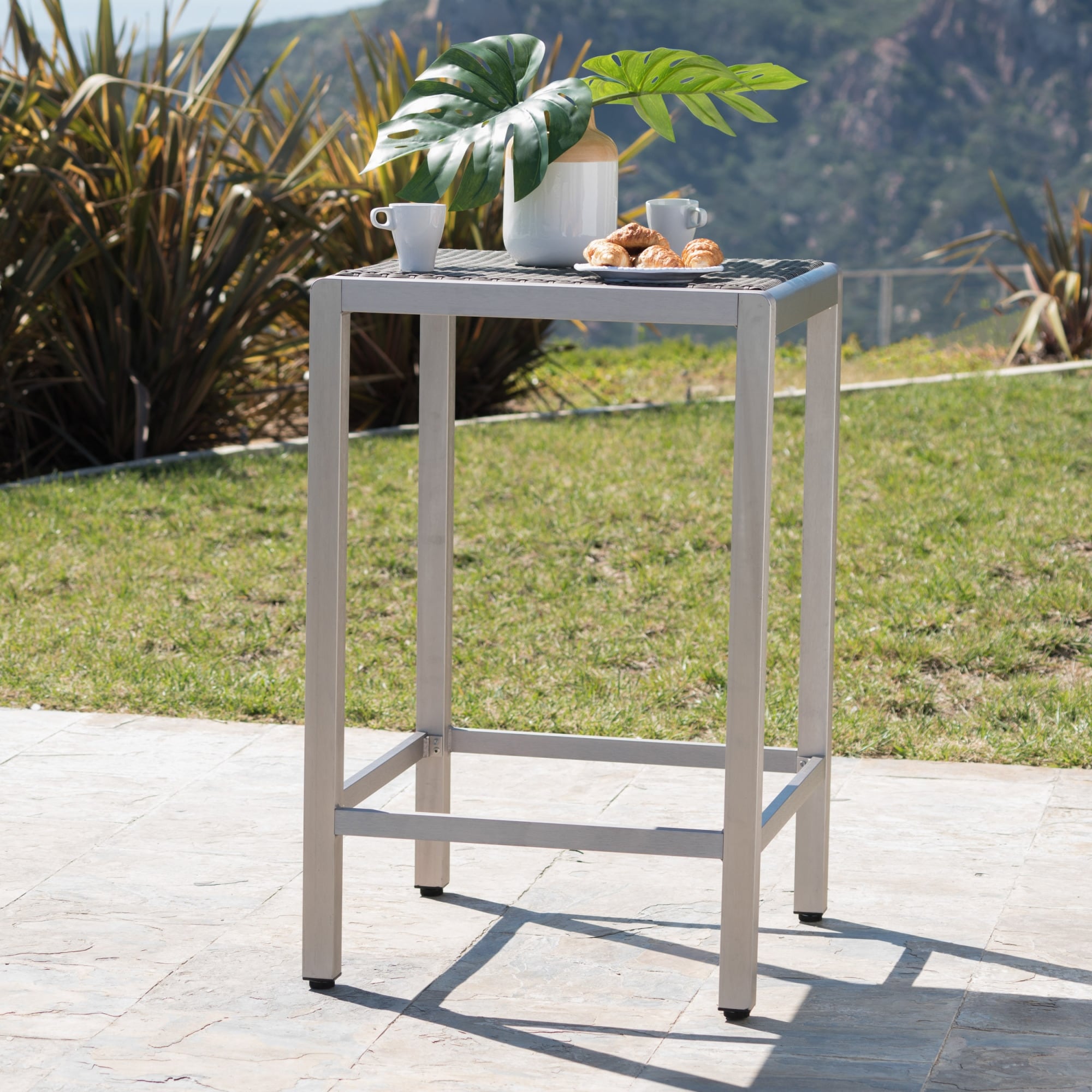 Roomfitters 43 Inch Outdoor Bar Table Square Aluminum High Top Counter Pub Table For Patio Garden Deck Backyard Grey Finish