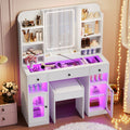 Roomfitters 43.2 Makeup Vanity Desk With Led Lighted Mirror Glass Door Cabinets Charging Station And Stool