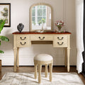 Roomfitters 46 Makeup Vanity With Mirror And Stool French Country Dressing Table Desk With 5 Drawers Brown Antique White