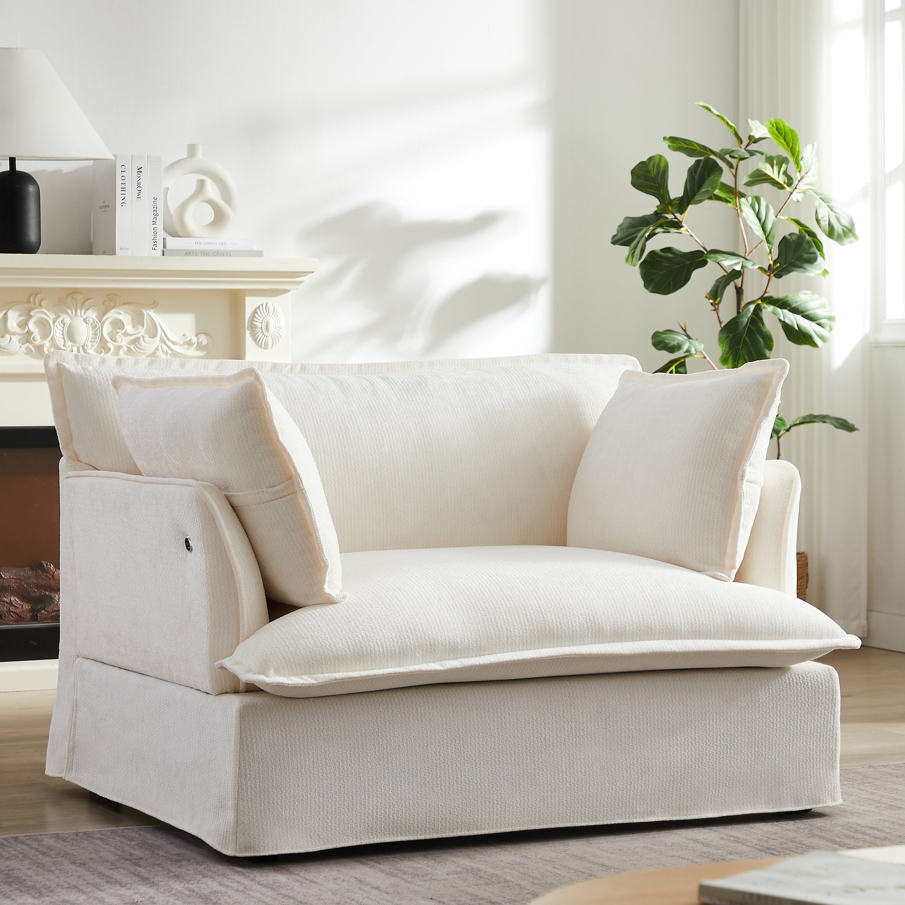 Roomfitters 47.2 Oversized Accent Chair Chenille Armchair With Deep Wide Seat Throw Pillows Modern Lounge Sofa
