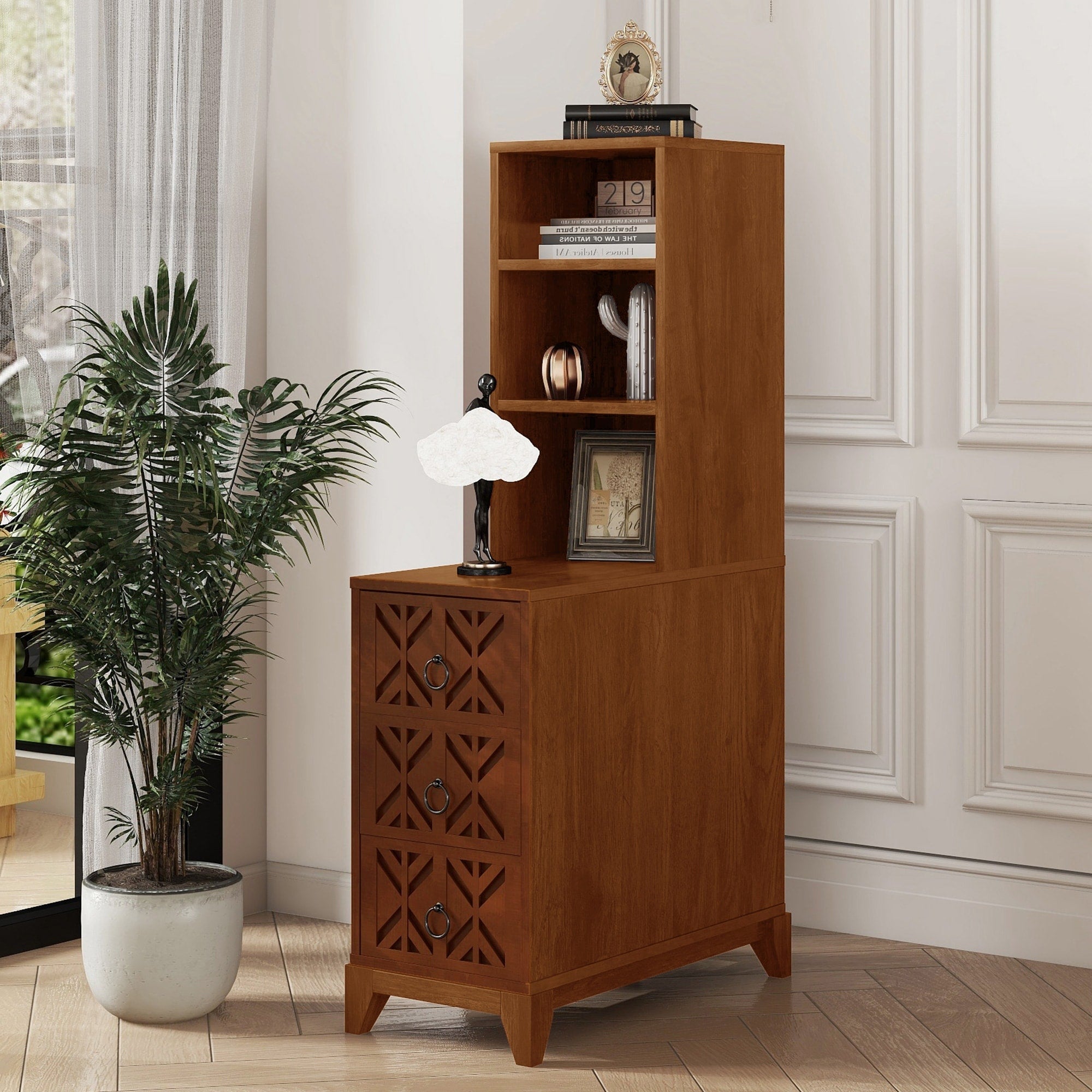 Roomfitters 47.2 Tall End Table 3 Drawer Charging Shelf Nightstand With Wooden Frame For Bedroom And Living Room