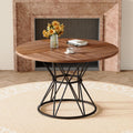 Roomfitters 47.3 Inch Circular Dining Table Wood Grain Mdf Top Hourglass Black Metal Bracket Industrial Style