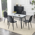 Roomfitters 47.3 Inch White Marble Textured Glass Table Set 4 Dark Gray Linen Chairs Double Layer Seating For 4