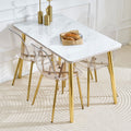 Roomfitters 47.3 Inch White Marble Textured Glass Table Set 4 Transparent Leg Chairs Double Layer Seating