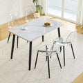 Roomfitters 47.3 Inch White Marble Textured Glass Table Set Transparent Chairs Double Layer Minimalist Seating
