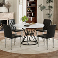 Roomfitters 47.3 White Marble Patterned Dining Table Set 4 Black Pu Chairs Hourglass Metal Base Seating For 4