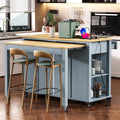 Roomfitters 47 Kitchen Island With Power Outlet And Drop Leaf Rolling Storage Cabinet With Drawers Modern Style Grey Blue