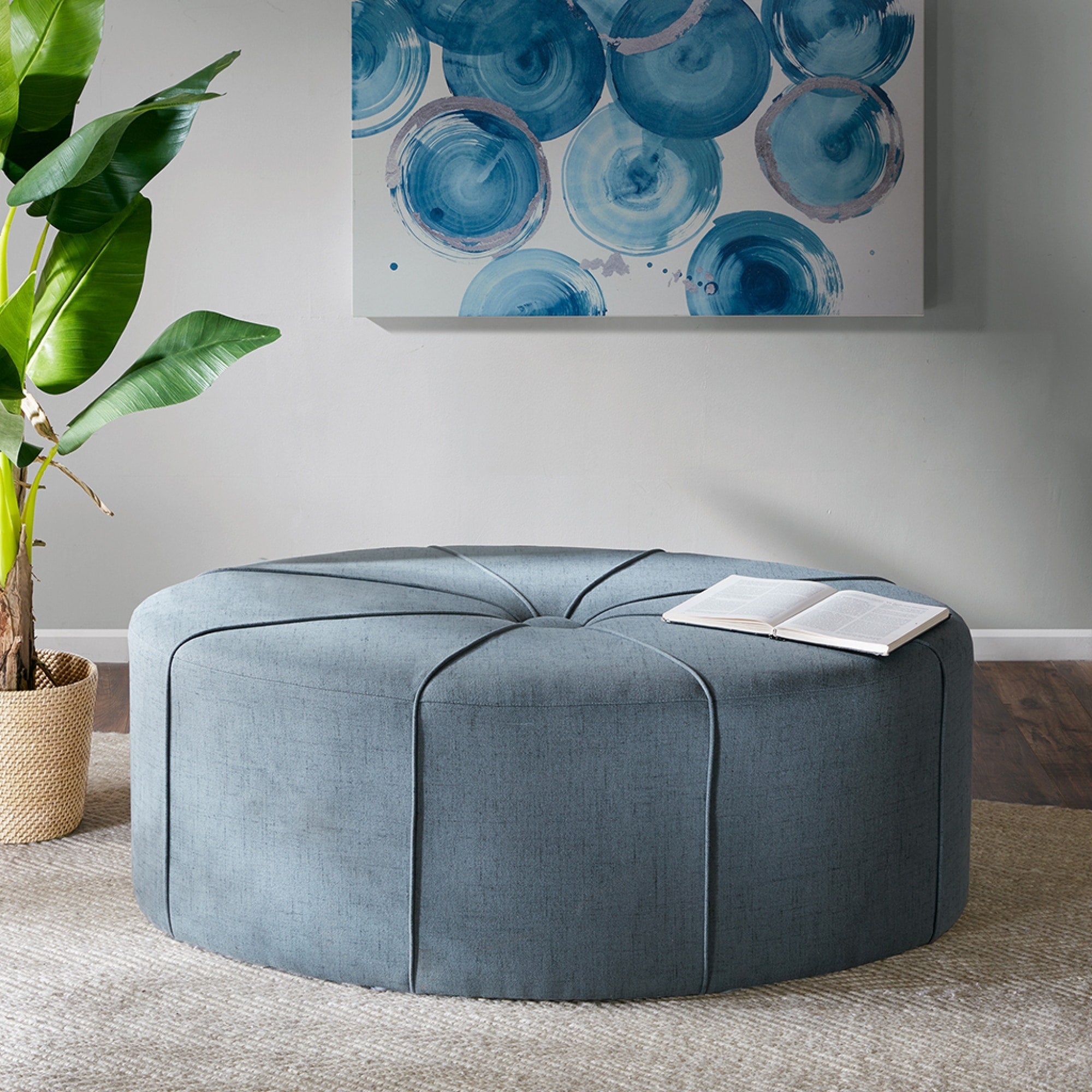 Roomfitters 48 Inch Large Oval Cocktail Ottoman Modern Upholstered Coffee Table Footstool For Living Room
