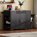 Roomfitters 48 Rolling Kitchen Island With Tilt Out Trash Can Cabinet Mobile Cart With Power Outlets Fluted Drawers White