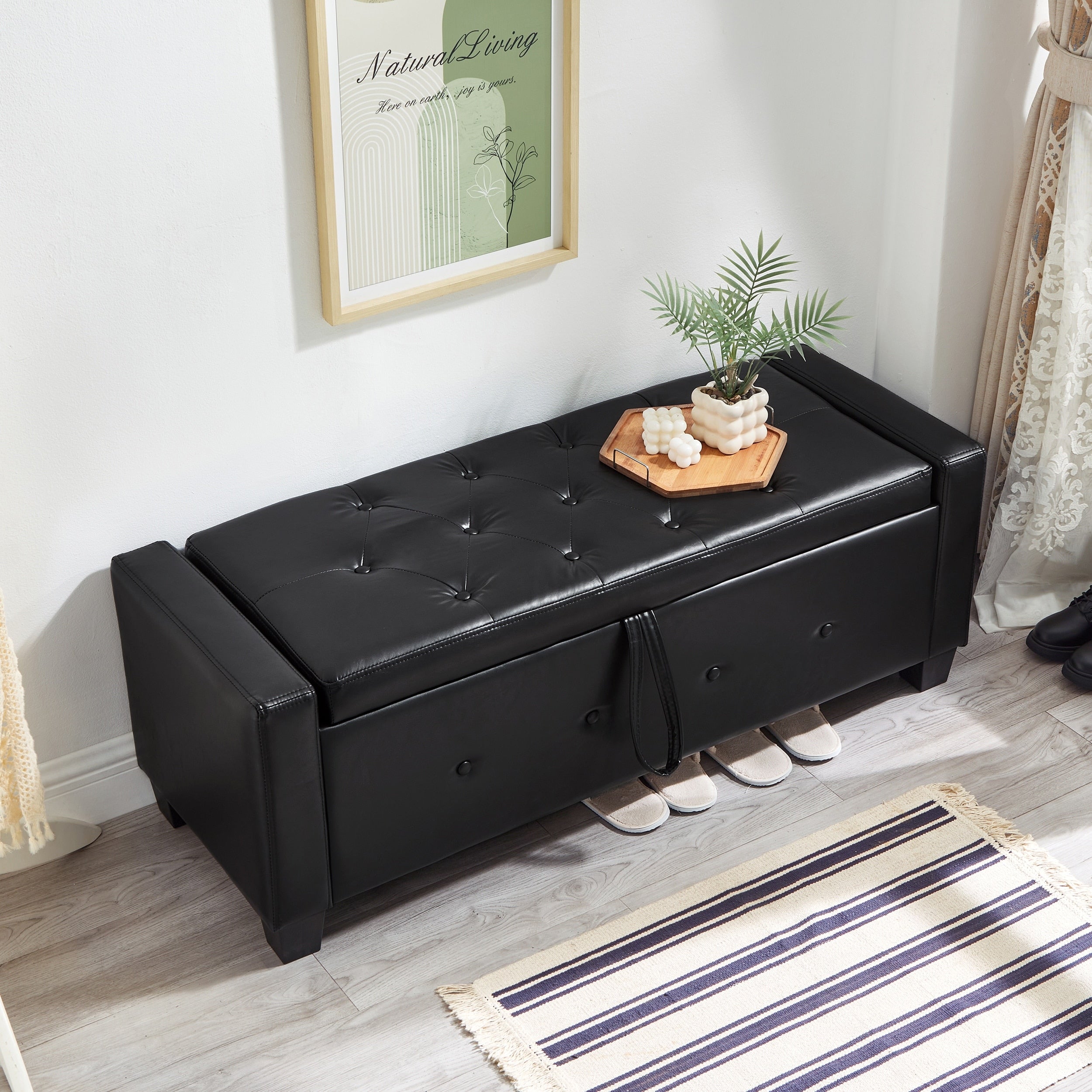 Roomfitters 48 Tufted Storage Bench Padded Ottoman With Hidden Storage Compartment For Entryway And Bedroom
