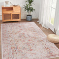 Roomfitters 4X6 Machine Washable Boho Vintage Area Rug Non Slip Pet Friendly Indoor Living Room Decor Carpet Beige 4 X 6