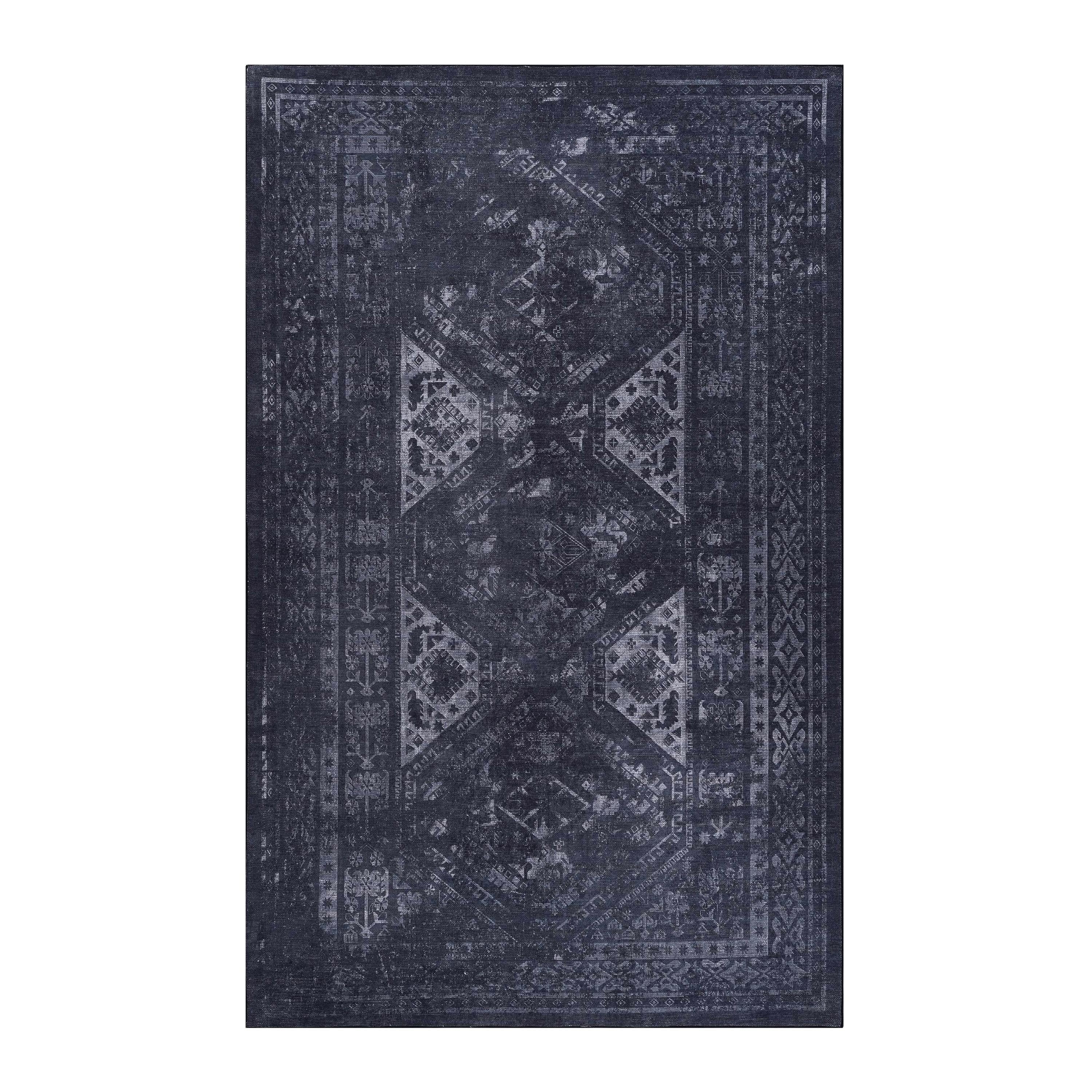 Roomfitters 4X6 Machine Washable Boho Vintage Area Rug Non Slip Pet Friendly Indoor Living Room Decor Carpet Black Gray