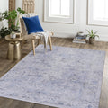 Roomfitters 4X6 Machine Washable Boho Vintage Area Rug Non Slip Pet Friendly Indoor Living Room Decor Carpet Blue Cream
