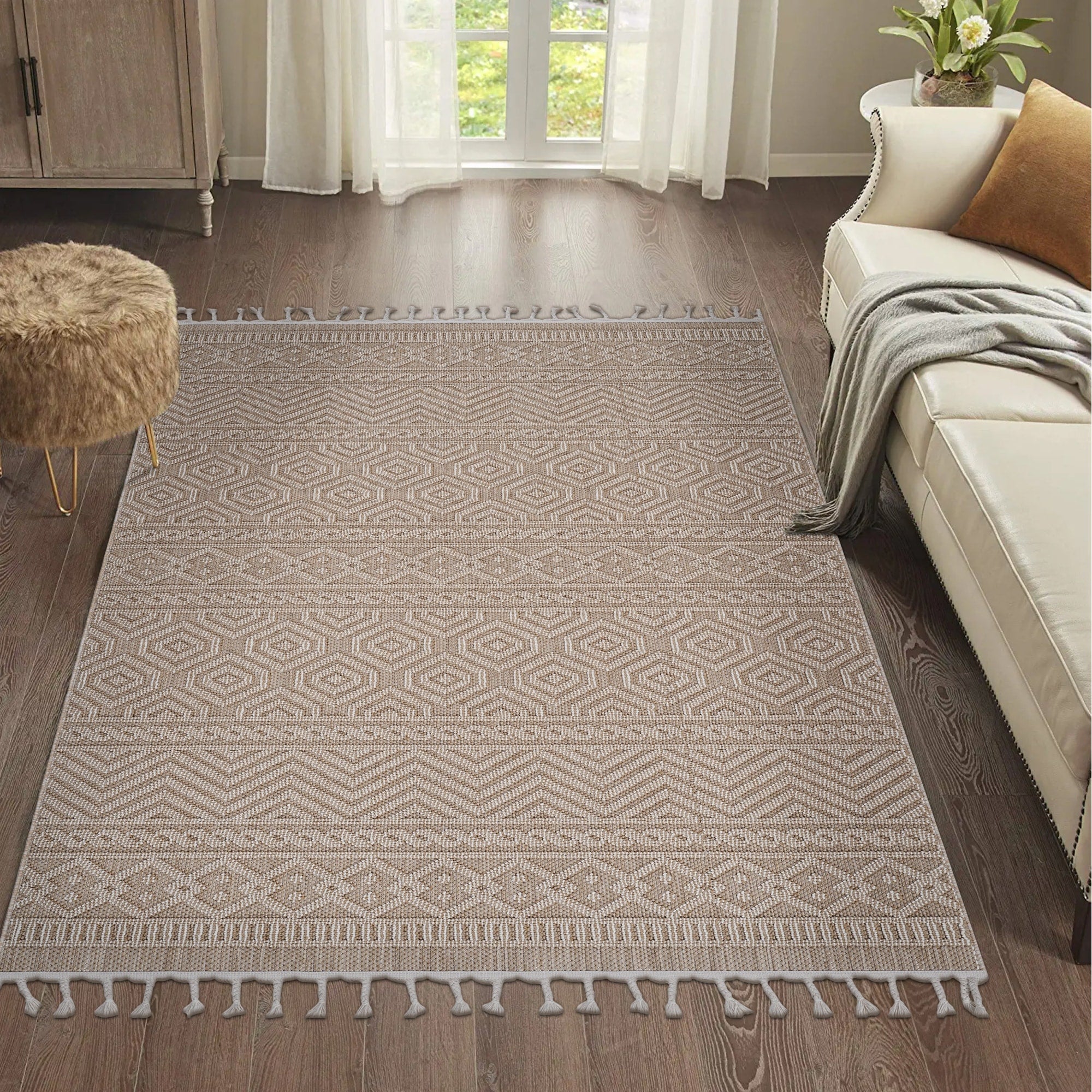 Roomfitters 4X6 Machine Washable Boho Vintage Area Rug Non Slip Pet Friendly Indoor Living Room Decor Carpet Mocha 4 X 6