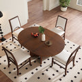 Roomfitters 5 Piece Dining Table Set Oval Wood Kitchen Table Pedestal Base 4 Upholstered Arched Chairs