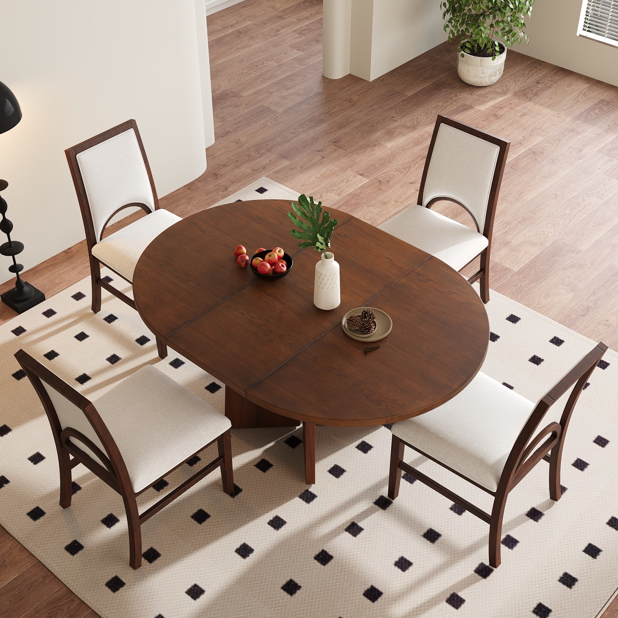 Roomfitters 5 Piece Dining Table Set Oval Wood Kitchen Table Pedestal Base 4 Upholstered Arched Chairs