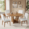 Roomfitters 5 Piece Dining Table Set Oval Wood Kitchen Table Sculptural Pedestal Base 4 Upholstered Chairs