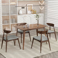 Roomfitters 5 Piece Mid Century Dining Set 47 Walnut Table With 4 Ergonomic Upholstered Chairs