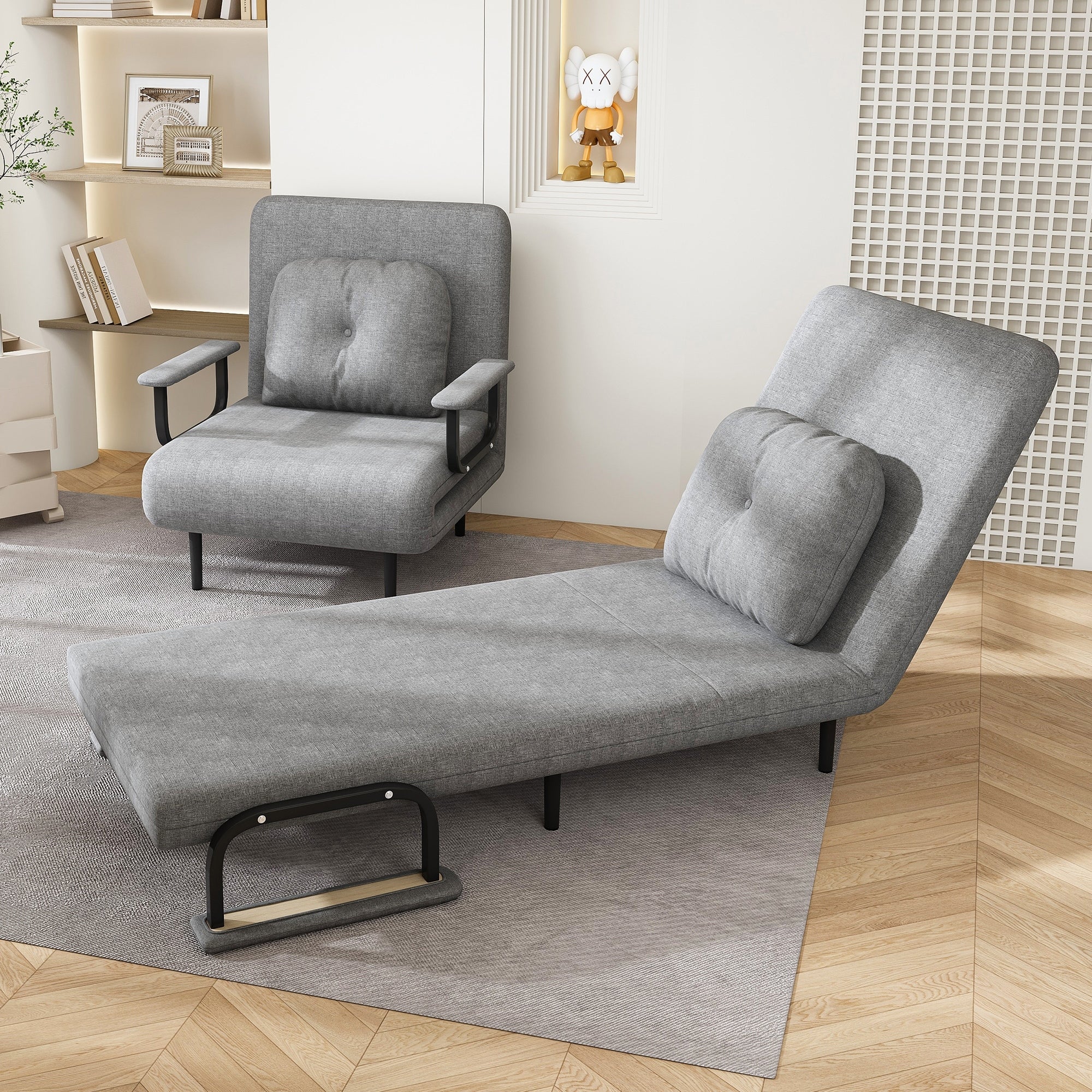 Roomfitters 5 In 1 Folding Sofa Bed Chair 5 Position Adjustable Sleeper With Pillow For Living Room Bedroom Or Office Gray