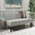 Roomfitters 50 Inch Modern Grey Geometric Loveseat Compact 2 Seater Armless Sofa Lattice Bench Black Birch Legs