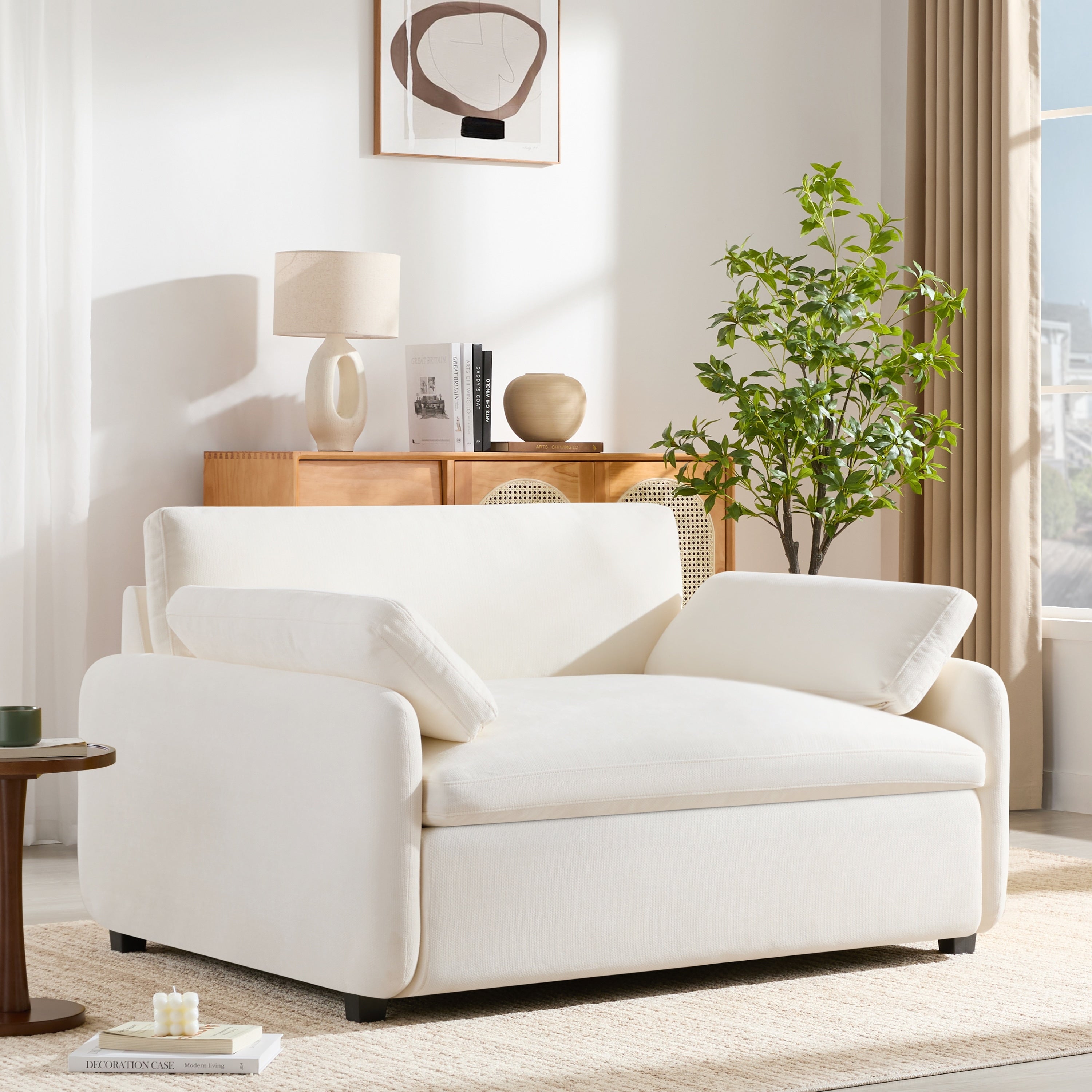 Roomfitters 50 Oversized Chenille Accent Chair Wide Deep Seat Single Sofa Modern Upholstered Lounge Chair With Pillows