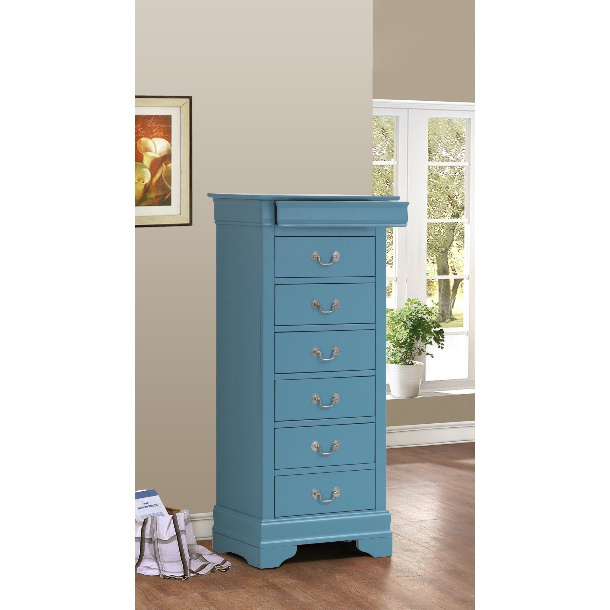 Roomfitters 51 Inch 6 Drawer Lingerie Chest Timeless Teal Traditional Slim Space Saving Vertical Storage Dresser