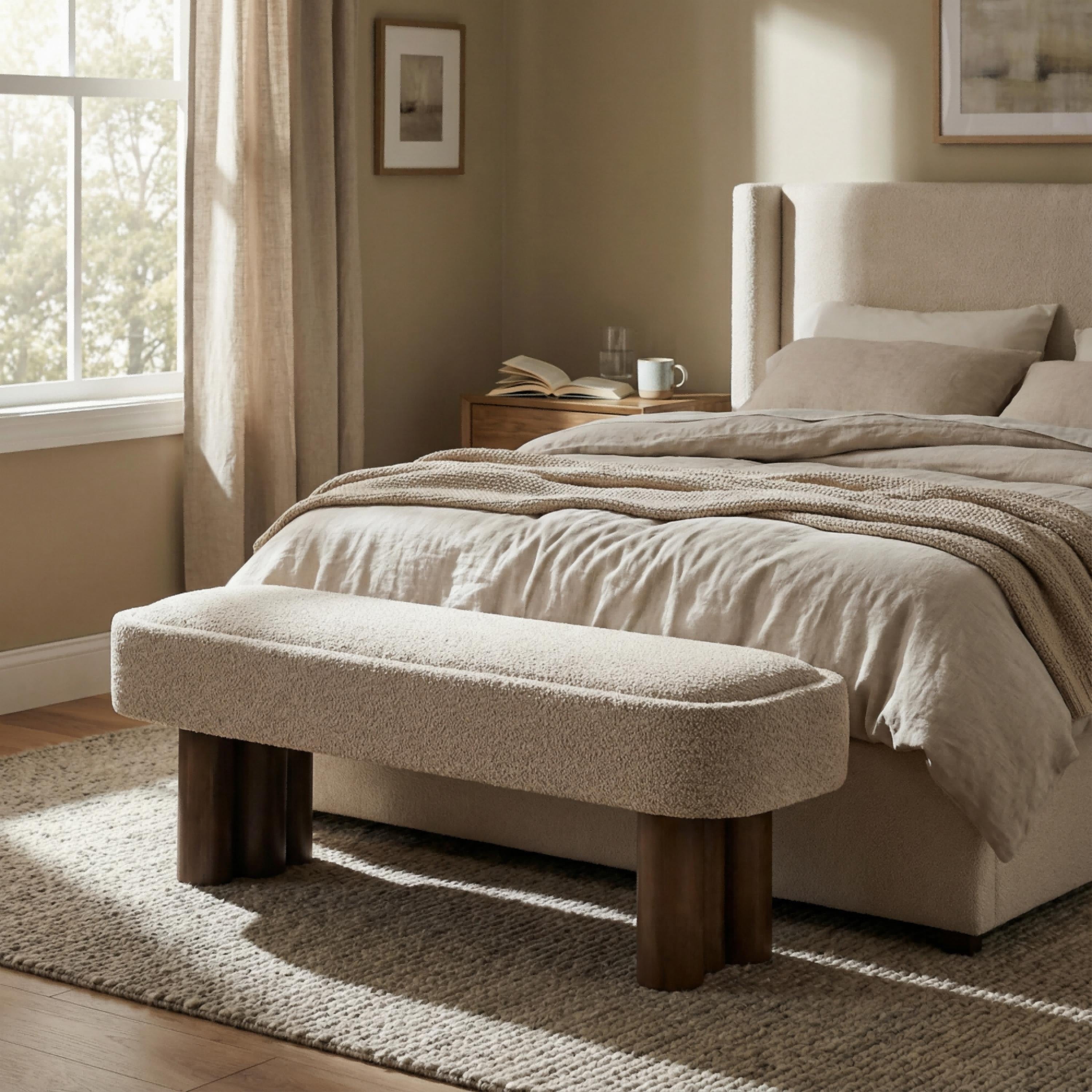 Roomfitters 51 Upholstered Dining Bench Modern Oval Padded Seat With Triple Clustered Pillar Legs For Entryway