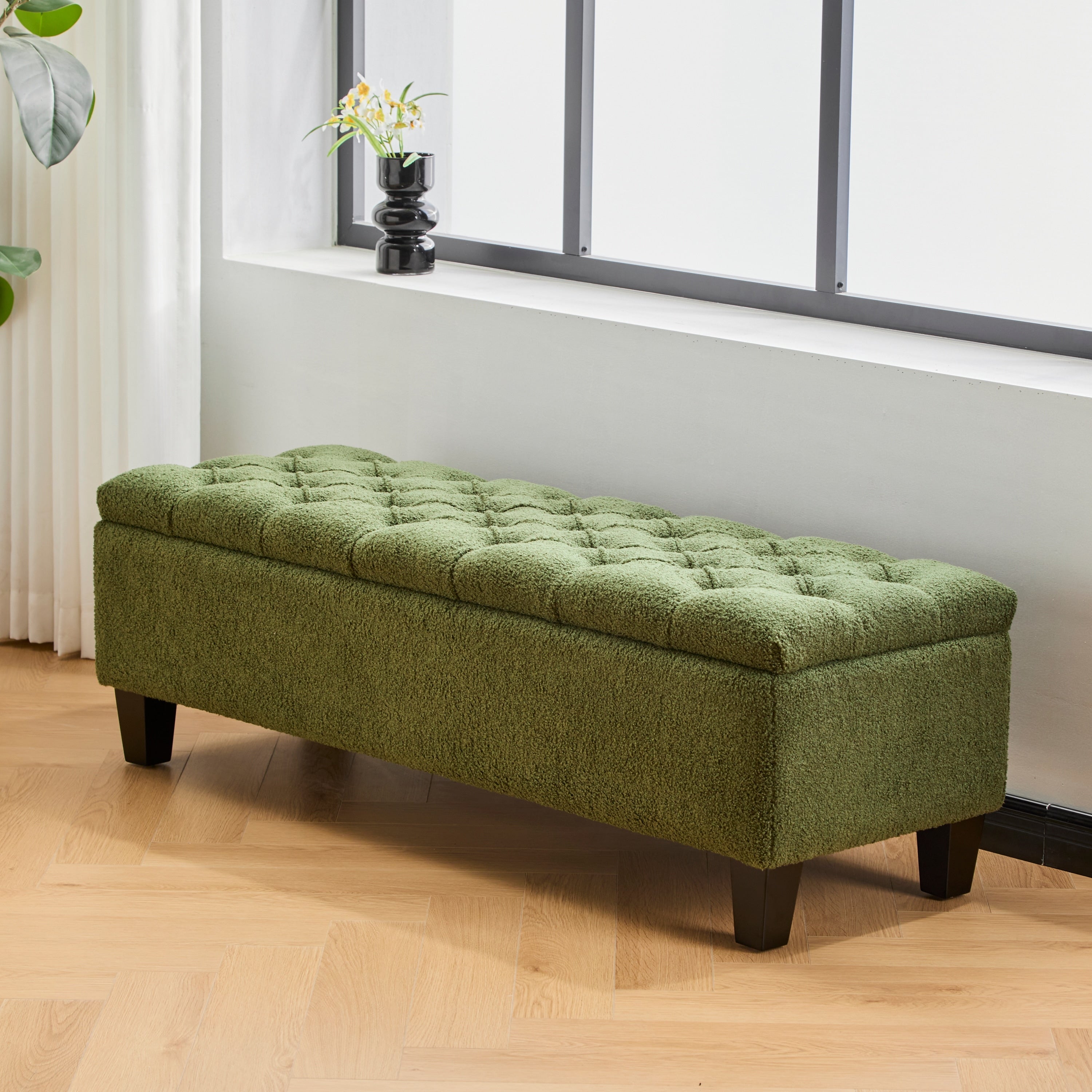 Roomfitters 51 Boucle Storage Ottoman Bench Button Tufted Upholstered Entryway Bench With Lift Top And Wood Legs
