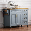 Roomfitters 52 Kitchen Island With Wood Top 5 Storage Drawers And Cabinet Mobile Cart With Gold Hardware Blue Grey