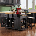 Roomfitters 53 Kitchen Island With 2 Bar Stools Drop Leaf Power Outlet Rolling Kitchen Cart Set With Storage