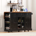 Roomfitters 53 Rolling Kitchen Island With Drop Leaf Mobile Cart With Glass Doors 5 Side Shelves Power Outlets