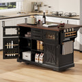 Roomfitters 54.9 Kitchen Island With Drop Leaf Rolling Kitchen Cart With Barn Door And Glass Door Storage Cabinet