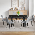 Roomfitters 55 Inch Black Textured Rectangular Dining Table Linen Chairs Inset Metal Frame Minimalist Set