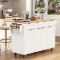 Roomfitters 55.5 Kitchen Island With Power Outlet And Drop Leaf Rolling Storage Cabinet With Fluted Door Design White