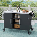 Roomfitters 55.5 Outdoor Kitchen Island With Stainless Steel Sink Rolling Grill Prep Cart Storage Cabinet Black