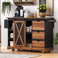 Roomfitters 55.5 Rolling Kitchen Island With Drop Leaf Mobile Kitchen Storage Cart With Sliding Barn Door Power Outlets