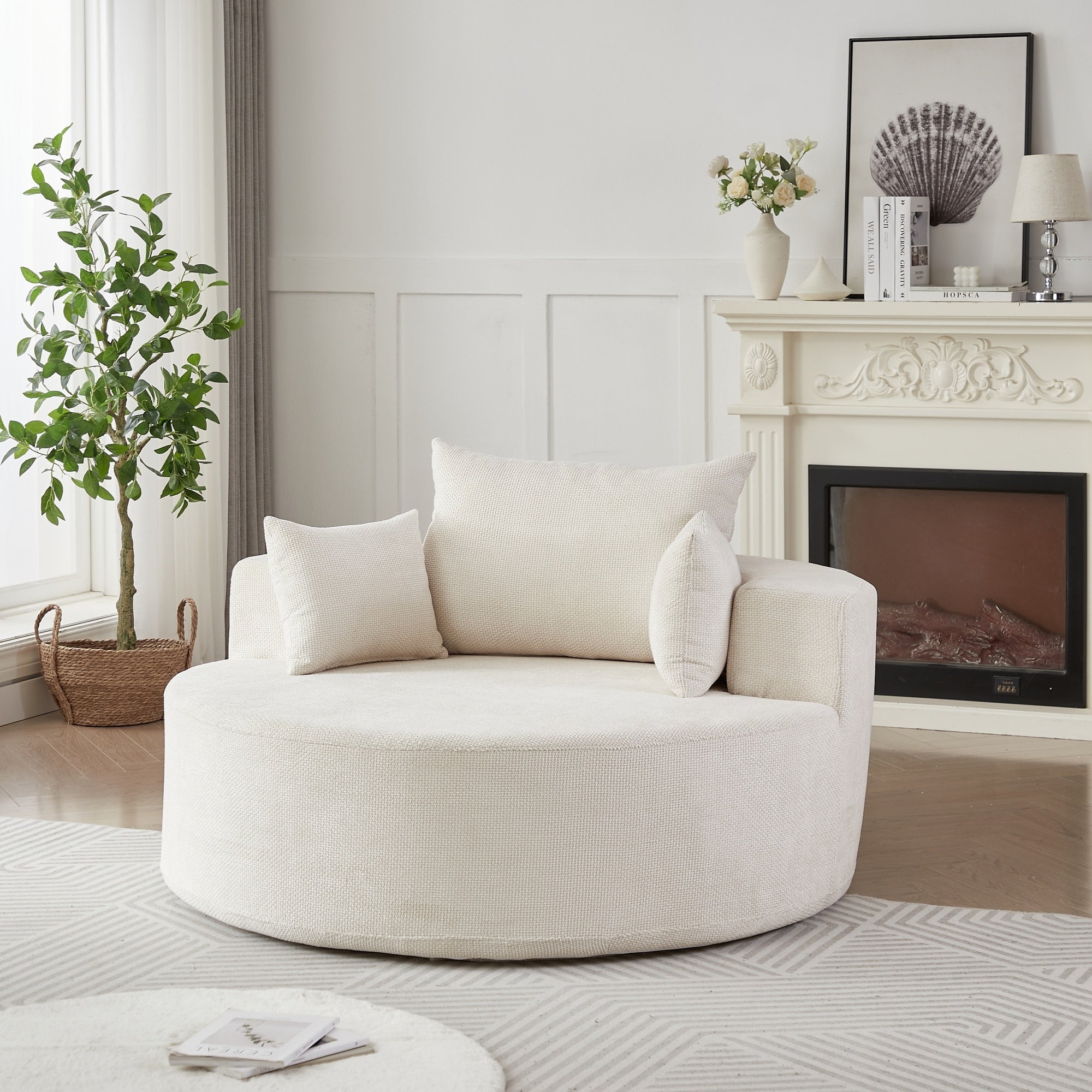 Roomfitters 55 Round Chenille Single Sofa Oversized Cuddle Chair With 3 Accent Pillows For Living Room Bedroom