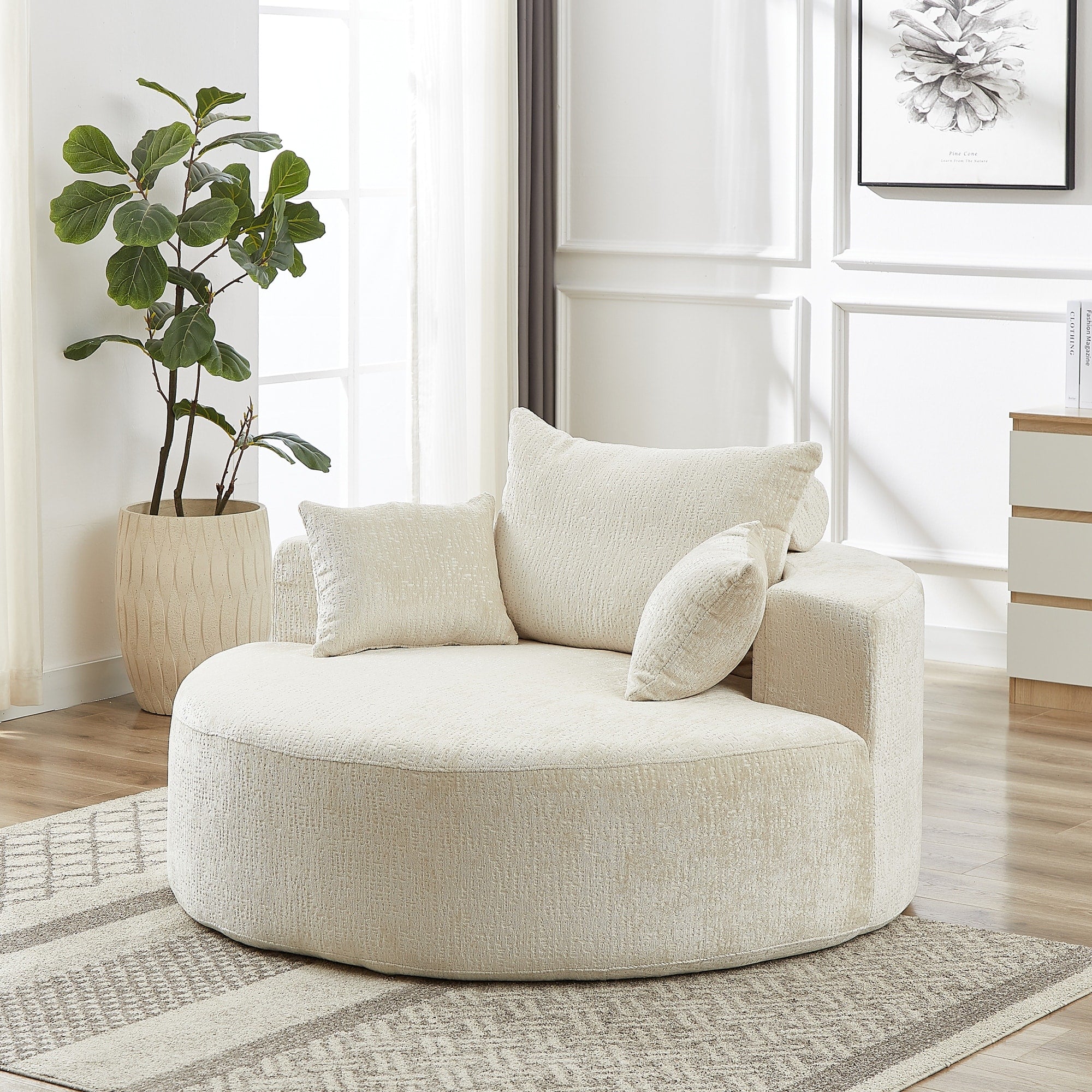 Roomfitters 55 Round Polyester Single Sofa Oversized Cuddle Chair With 3 Accent Pillows For Living Room Bedroom