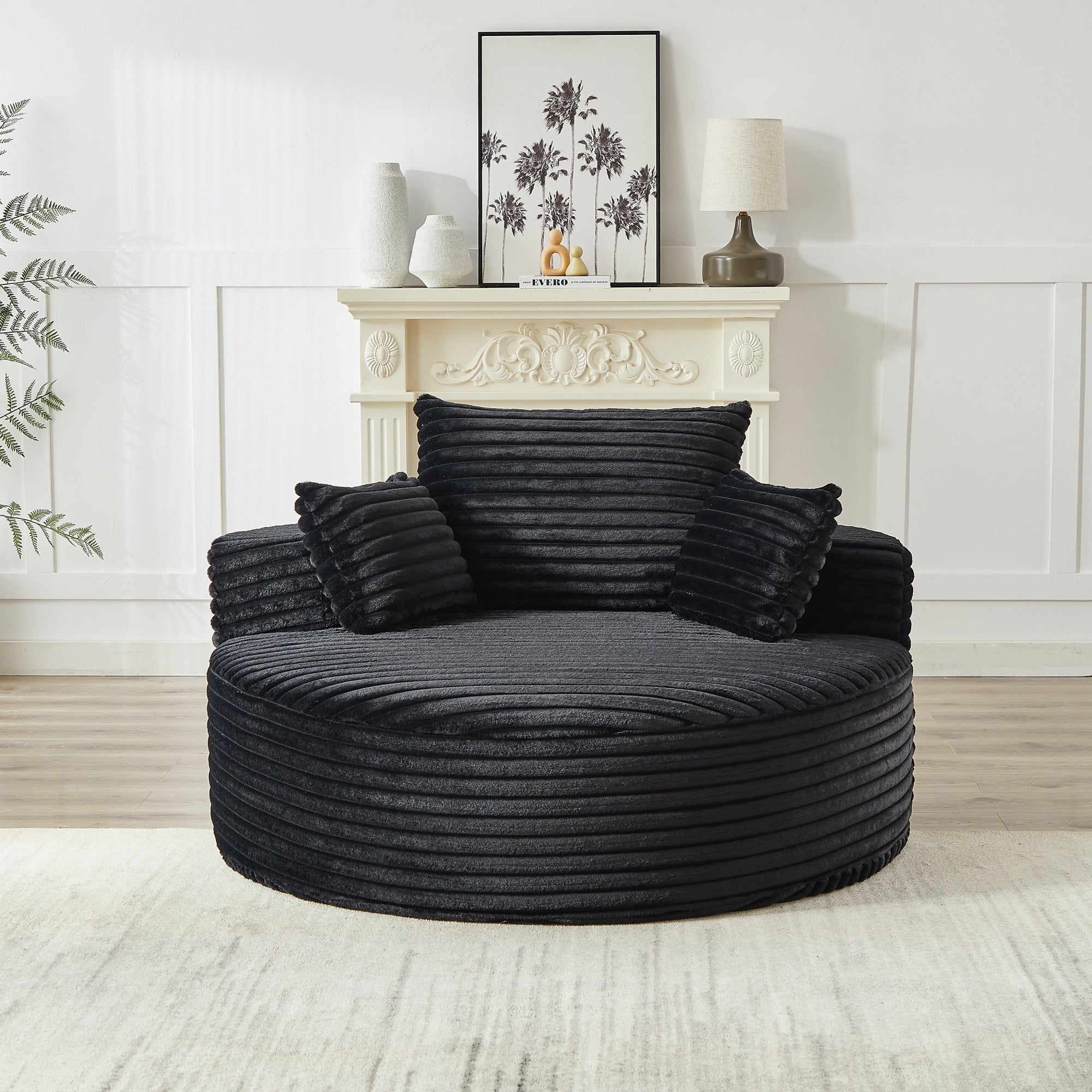 Roomfitters 55 Round Single Sofa Ribbed Corduroy Cuddle Chair With 3 Accent Pillows For Living Room Bedroom