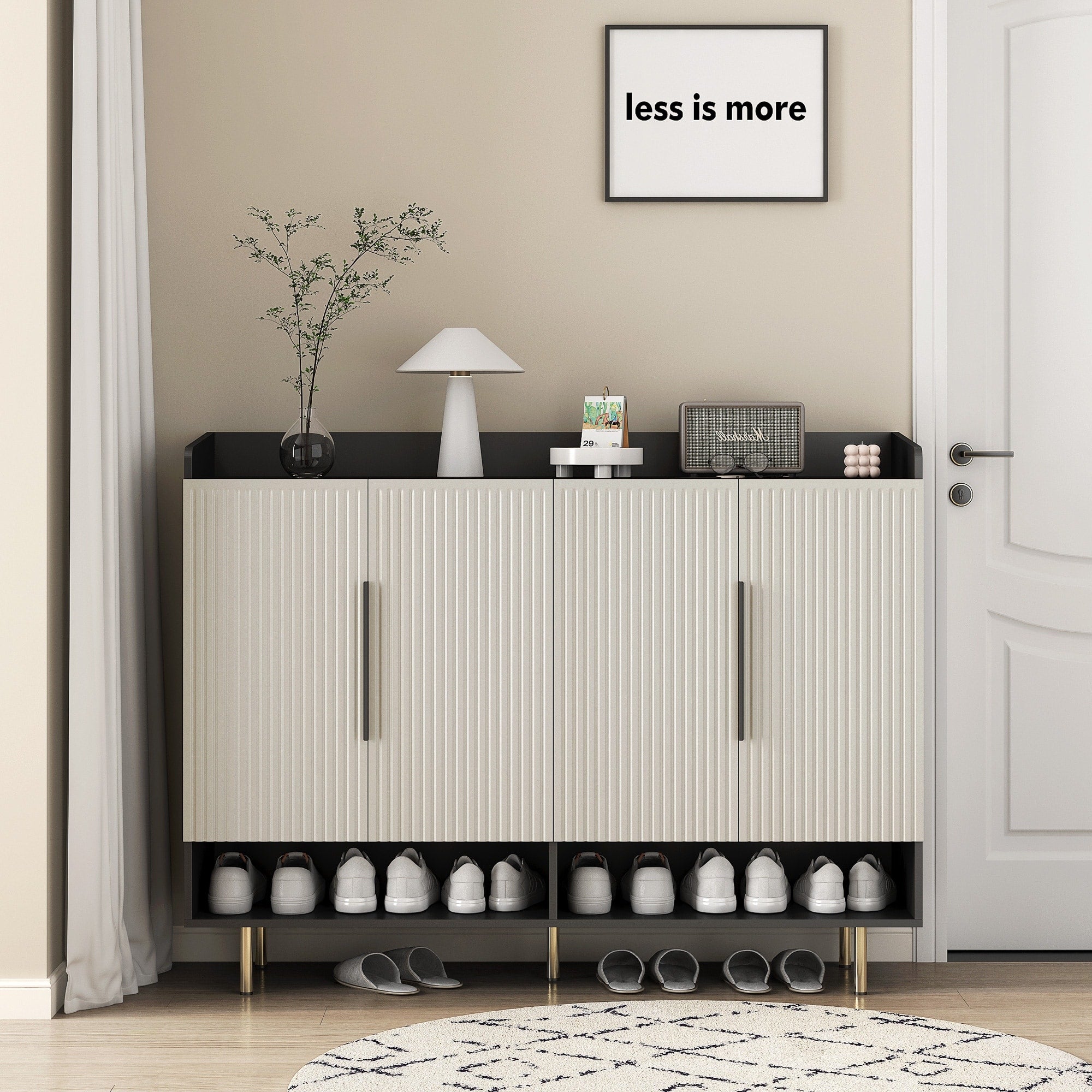 Roomfitters 55 Sideboard 4 Door Shoe Cabinet Modern Storage Credenza Entryway Console Table Black Light Yellow
