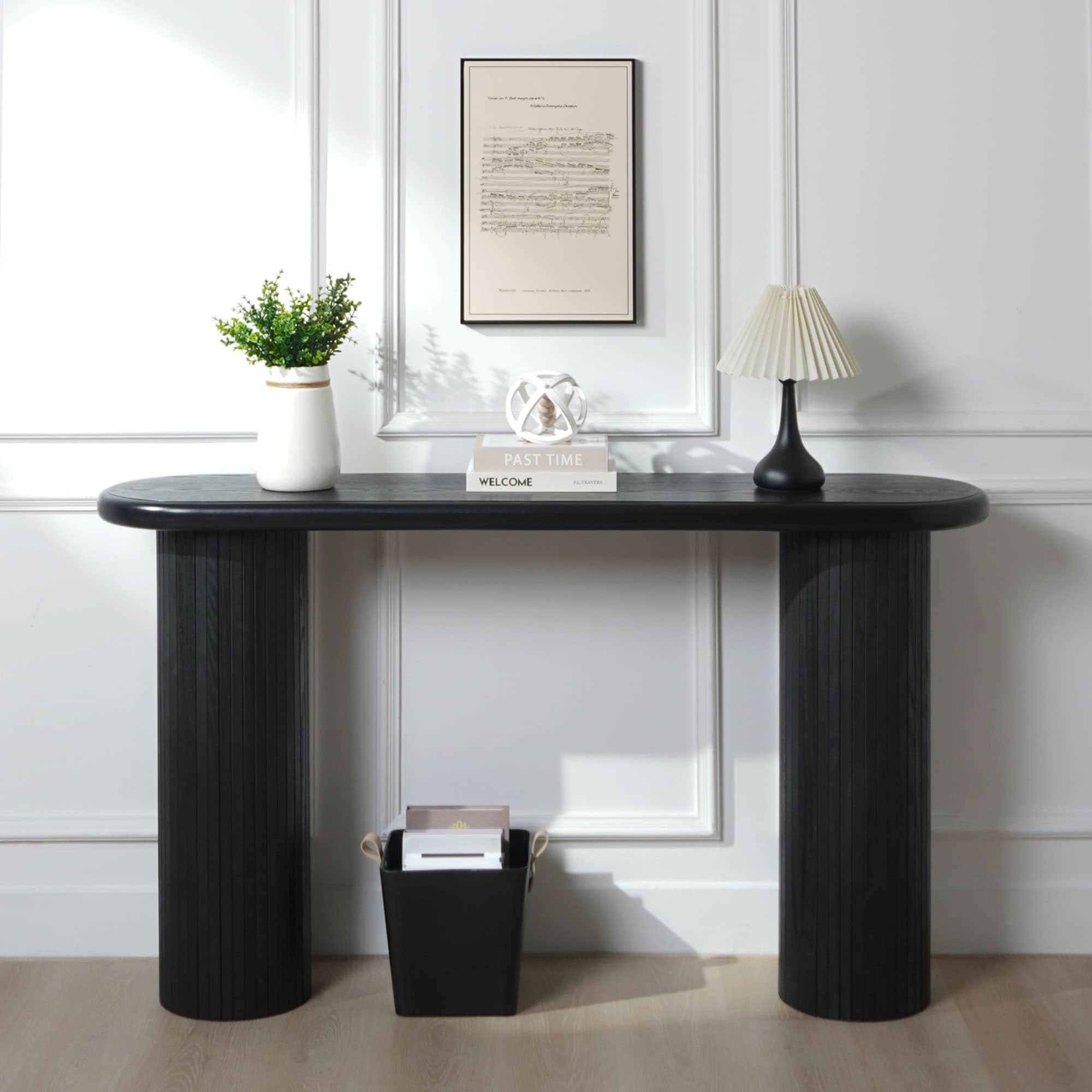 Roomfitters 56 Inch Modern Black Console Table With Fluted Legs Half Moon Entryway Design