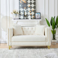 Roomfitters 58 Modern Tuxedo Loveseat With Buttoned Back And Gold Legs Upholstered Couch With Double Nailhead Trim